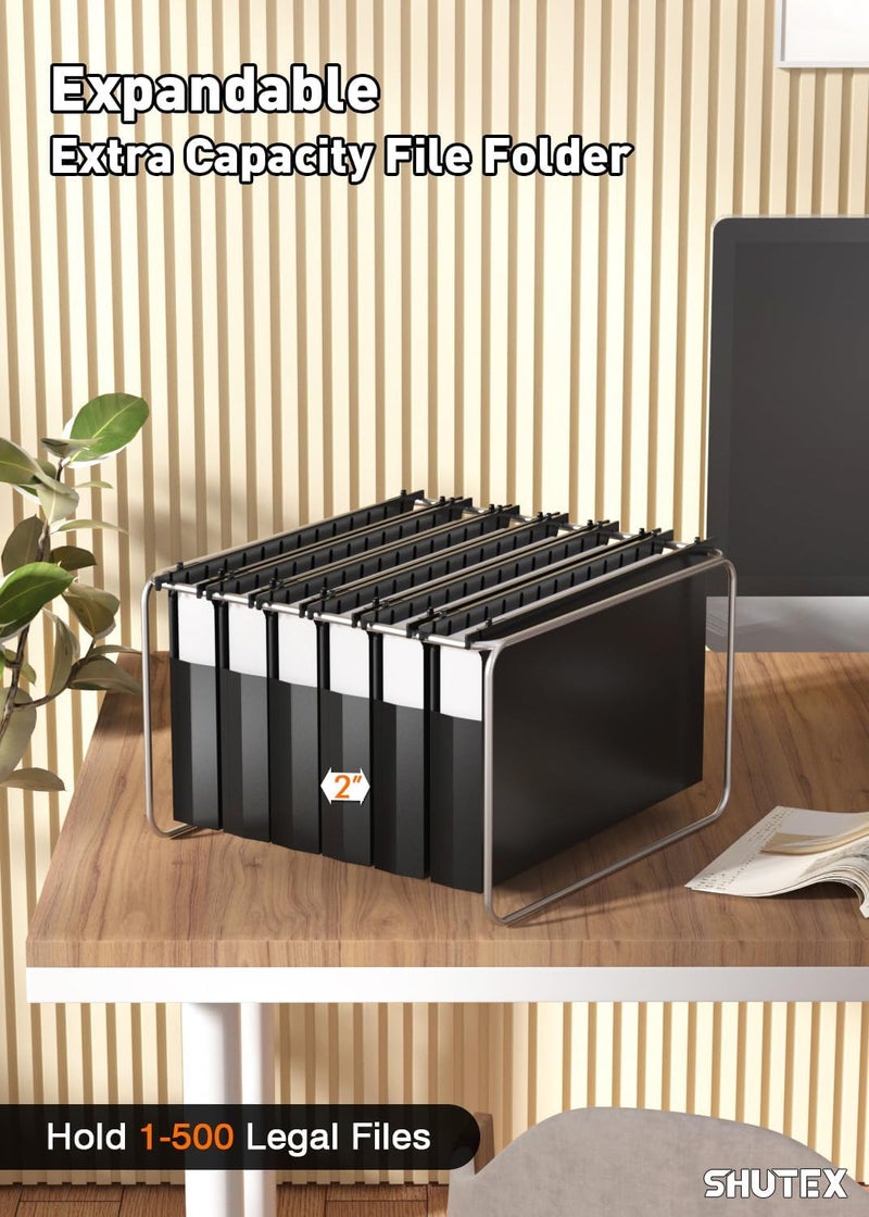 SHUTEX Extra Capacity Legal Size Hanging File Folders,12 Pack Reinforced Plastic Hanging Folder, Heavy Duty 2 Inch Expansion, Filing Cabinet Folders for Bulky Files, Medical Charts, Black - Image 4